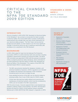 Cover of SCN2 - Critical Changes to the NFPA 70E Standard 2009 Edition - Tech Topic
